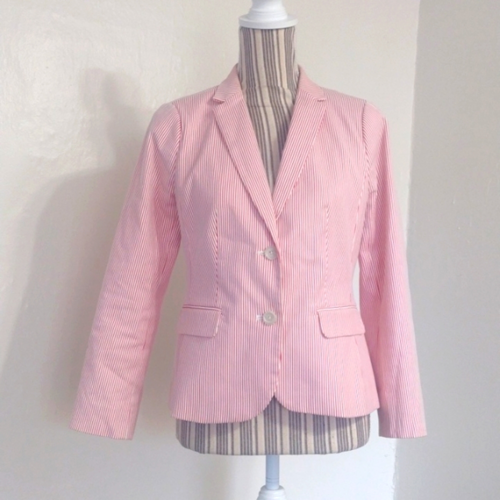 Talbots Red & White Striped Two Button Blazer Siz… - image 1